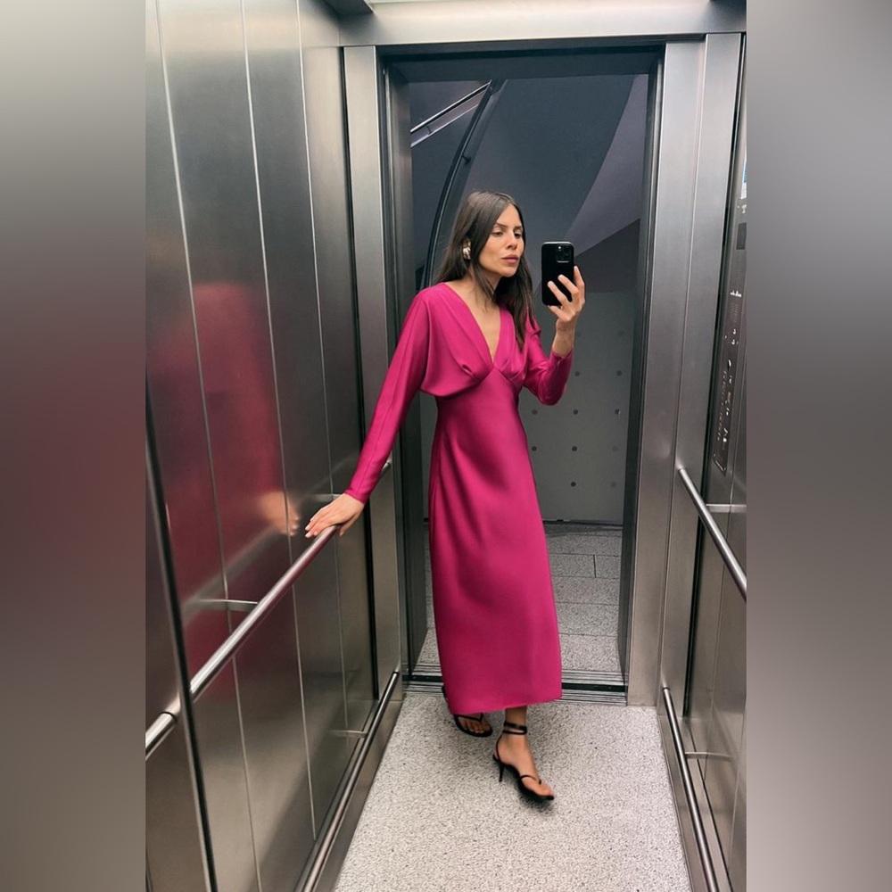 SATIN EFFECT MIDI DRESS